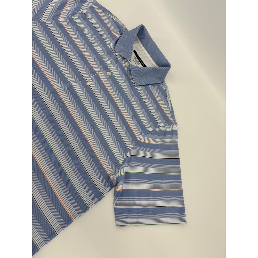 Greg Norman Play Dry Mens Large Blue Striped Golf Polo Shirt Short Sleeve